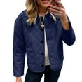 thumbnail image 2 of Miluxas Women's Fashion Loose Long Sleeve Solid Color Casual Quilted Solid Color Cotton Padded Jacket with Pockets Navy XL(XL), 2 of 7