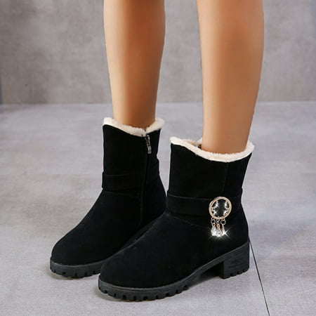 

ZMHEGW Boots For Women Suede Warm Velvet Cotton Snow Plus Zipper Rhinestone Shoes