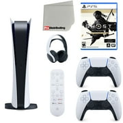 Sony Playstation 5 Digital Version (Sony PS5 Digital) with White Extra Controller, Headset, Media Remote, Ghost of Tsushima - Director's Cut and Microfiber Cleaning Cloth Bundle