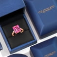 thumbnail image 5 of Gem Stone King 18K Rose Gold Plated Silver 12X10MM Pink Created Sapphire and 2MM White Lab Grown Diamond 3 Stone Engagement Ring for Women | 6.68 Cttw | Gemstone September Birthstone | Size 5, 5 of 6