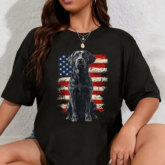 100% Cotton Patriotic Labrador American Flag 4th Of July Black Lab Dog Men Women Kids T-Shirt