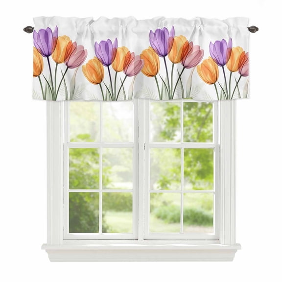 Valance Curtains for Windows Tulip Flower Kitchen Curtians Window Treatment Colorful Floral Topper Curtain Rod Pocket Valances for Kitchen Bathroom Living Room 42x18in