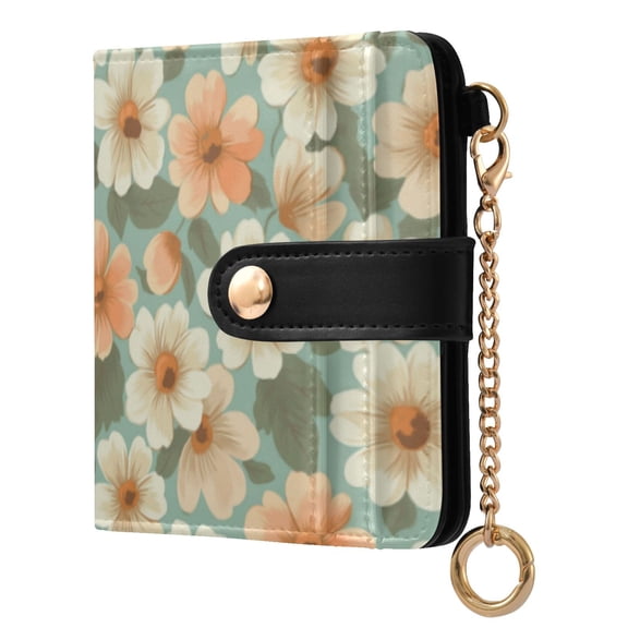 Qxltty Floral Pattern in Pastel Colors Ladies Wallet Rfid Slim Thin Compact Credit Card Women Wallet Zipper Coin Pocket and ID Window for Female Gifts
