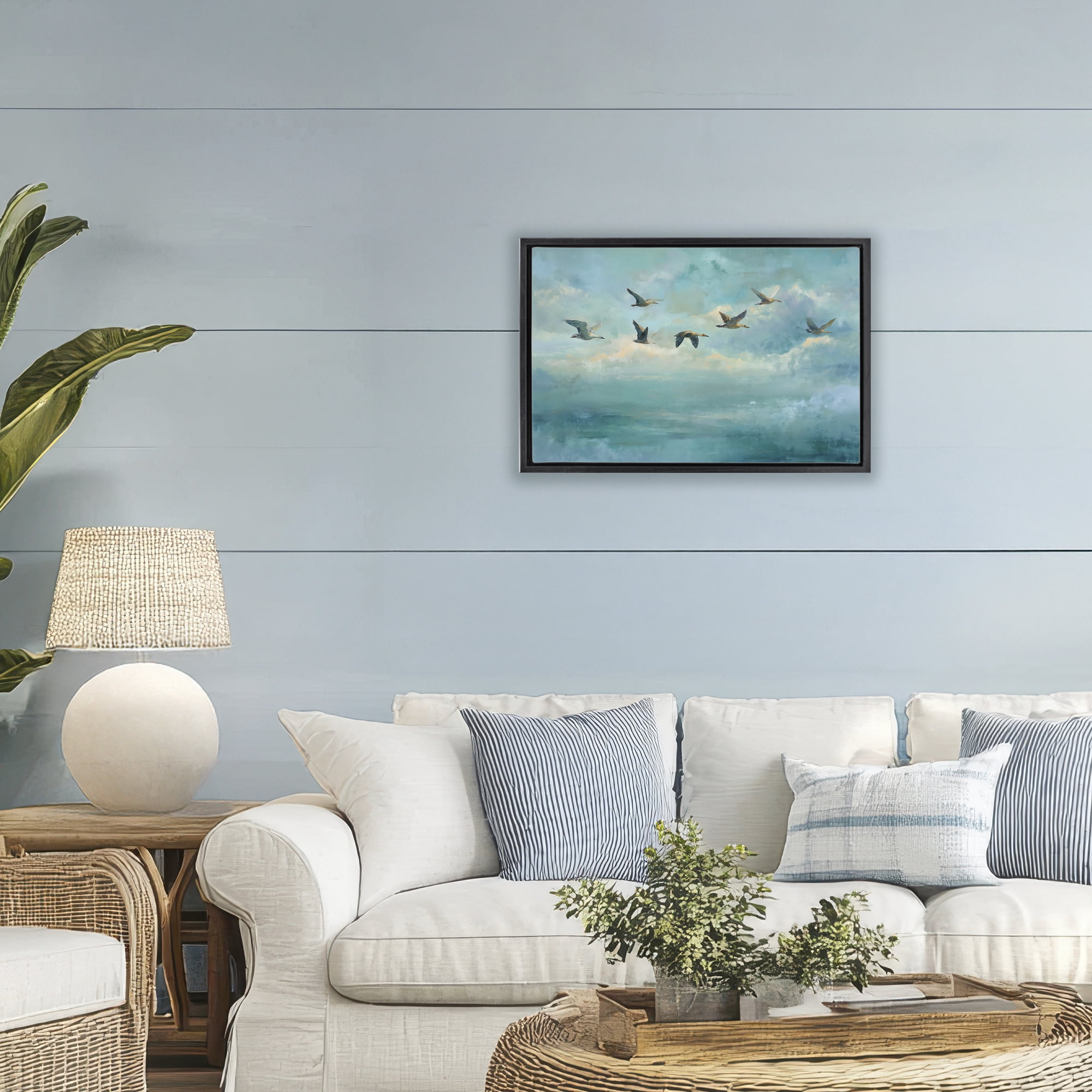 Stupell Industries Blue Skies Geese Black Framed Floater Canvas Wall Art, design by Petal Prints Design