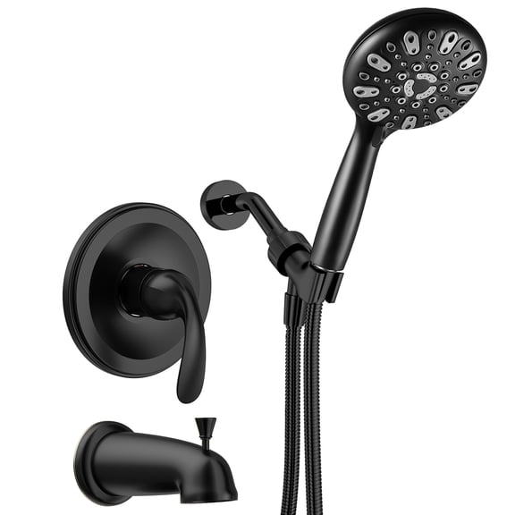 ROSYNEY Shower and Tub Faucet Set - with Tub Spout (Valve Included), Black Shower Head and Handle Set with Handheld,Matte Black