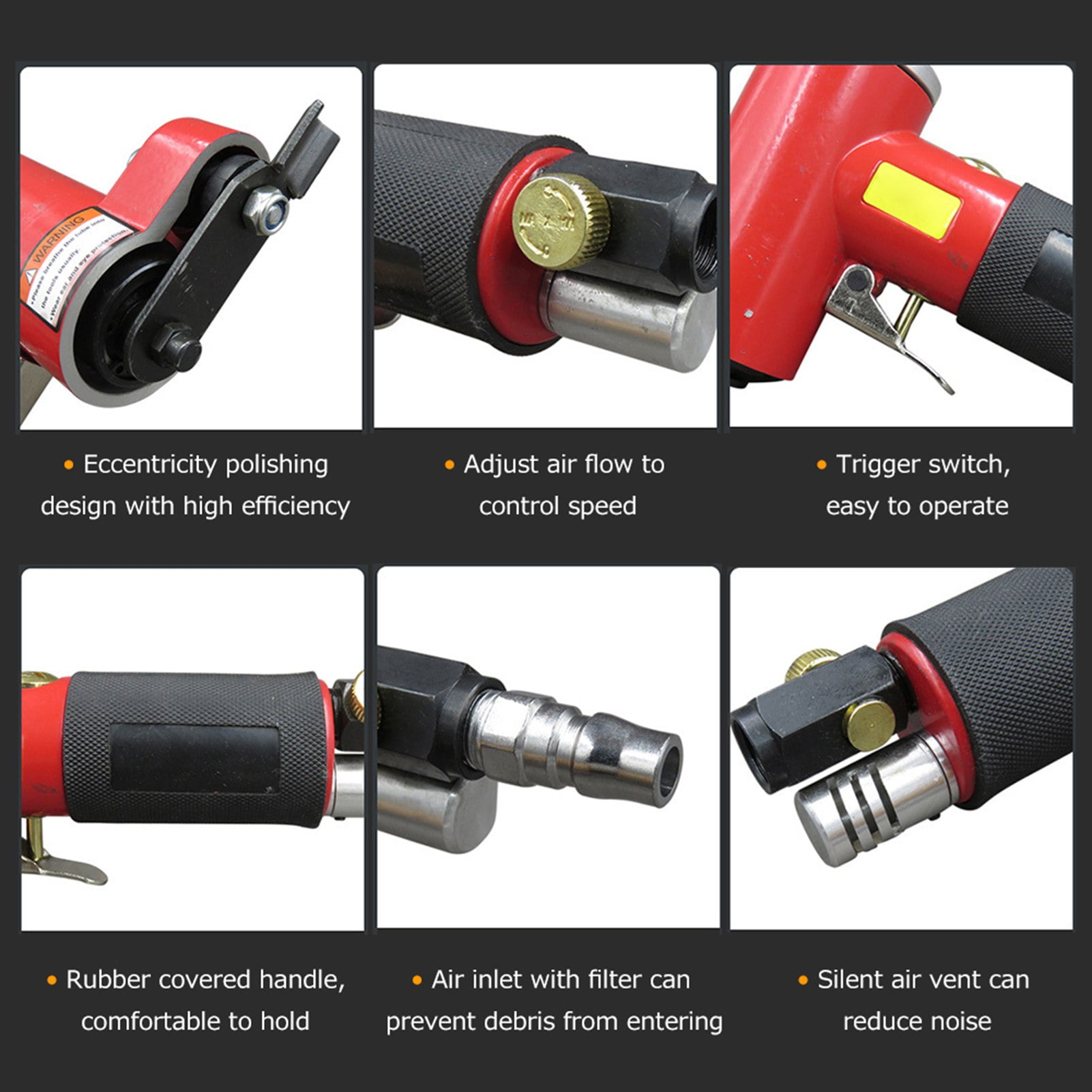 ACAGALA Mini Straight Line Air Sander With 2 Sanding Pads Random Orbital Pneumatic Sander Air Operated Handheld Polisher Waxer For Auto Body Work Furniture Wood Metal Surface