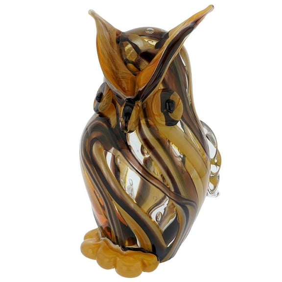 GlassOfVenice Murano Glass Owl Sculpture - Golden Brown Waves