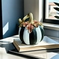 thumbnail image 4 of Clearance Desktop Ornament under $15,Decorative Pumpkin Statue Sculpture Resin Black & White Plaid Pumpkin Figurine Autumn Home Decor Stylish Halloween Centerpiece For Home, 4 of 9
