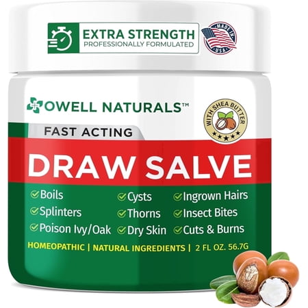 Owell Naturals Drawing Salve Ointment with Pure Shea Butter, for ingrown Hair, Boil, Splinter Remover, Bug Spider Bites, Bee Sting, Mosquito Itch, Poison Ivy, Burns & Cuts, 2oz