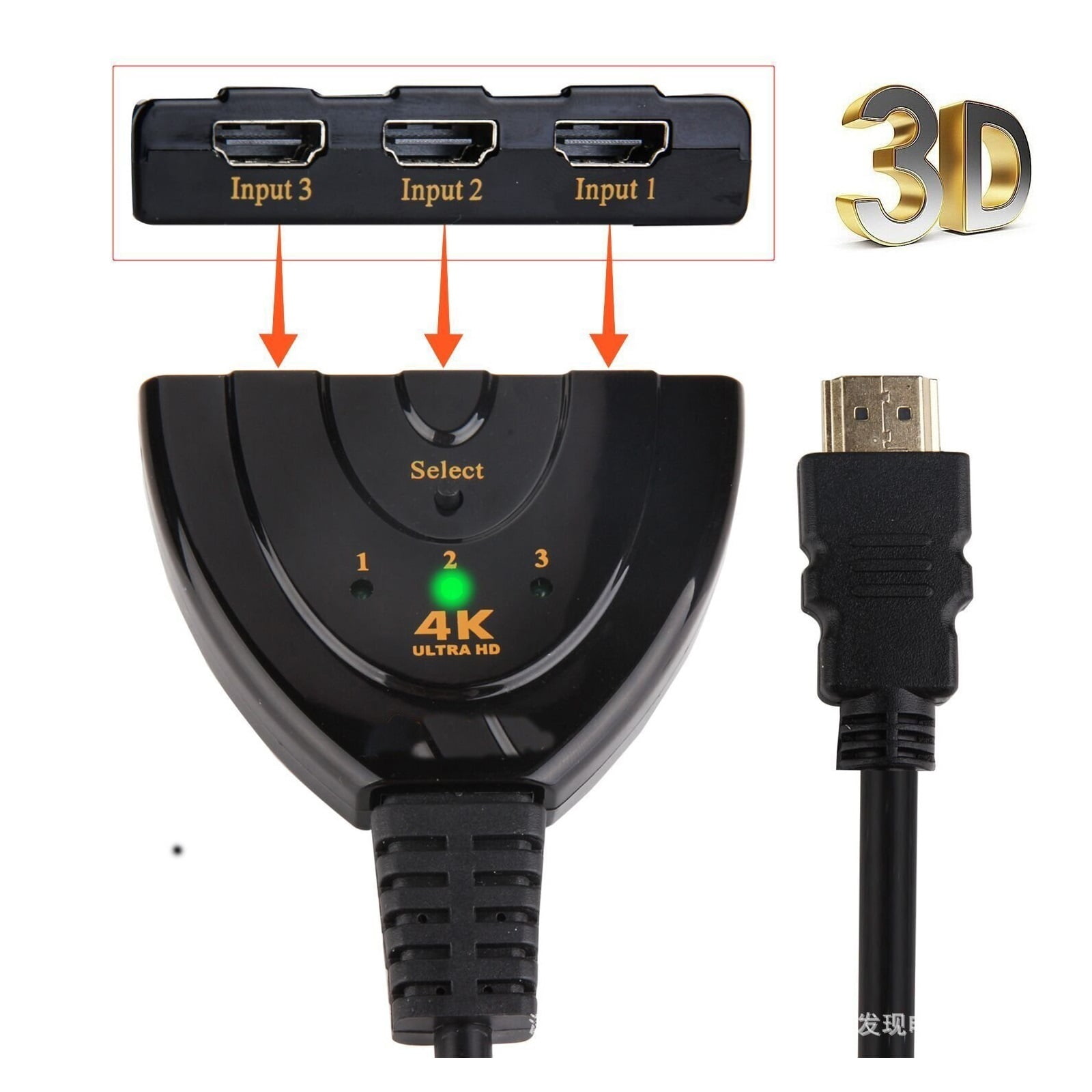 HMI-compatible Switch KVM Splitter 4K 2K 3D 3 Input 1 Output Mini 3 Port VIdeo Switcher HUB 1080P ,Effortless Switching