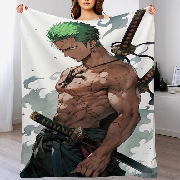 Roronoa Zoro Cartoon Blanket, Soft Cozy Fluffy Plush Throw Blanket for Boys Girls Young Adults, Warm Flannel Blanket for Living Room Bedroom Couch Bed 30"x40"