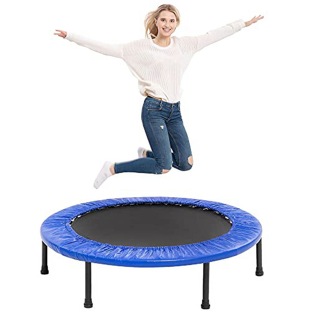 TURFEE 38 Mini Trampoline 4 Way Folding Exercise Trampolines with Safety Pad Fitness Rebounder Trampoline for Adults Kids Indoor Outdoor Exercise Blue Walmart