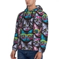 thumbnail image 3 of Pofeuu Happy Kitten Faces Print Mens Casual Hooded Collar Drawstring Hoodies Pullover Sweatshirts Casual Long Sleeve Shirts-Large, 3 of 7