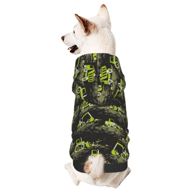 Fotbe Light Green Excavator Sudadera con Estampado para Perros Pequeños – Suéter con Capucha para Mascotas, Tela Suave de Forro Polar con Bolsillo-XX-Large