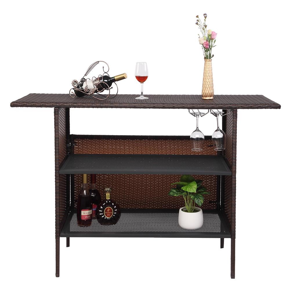 Zimtown Outdoor Rattan Wicker Long Bar Counter Table Shelves Garden
