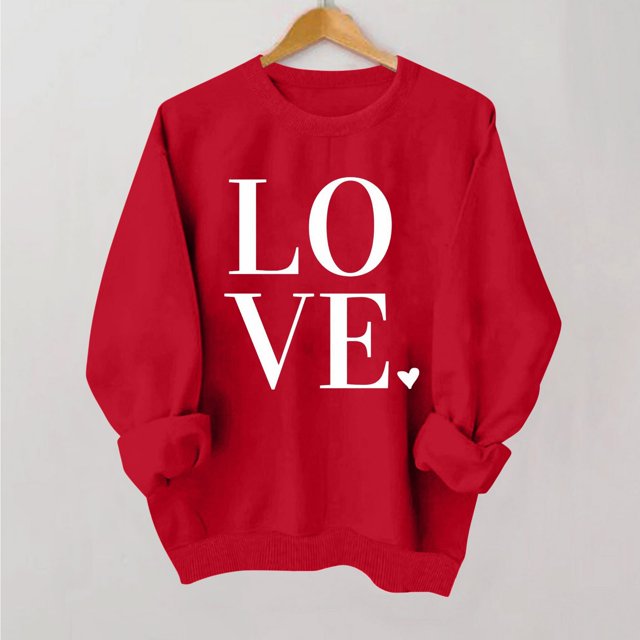 Styesk Chemises à Manches Longues pour Femmes Imprimé Cœur Hauts Confortables Doux Col Rond T-Shirts Chandail Mode Léger Chandail en Molleton Graphique de la Saint-Valentin Hauts Décontractés