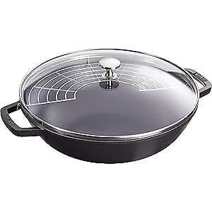 Staub Wok Perfect Perfect Pan, Cast Iron, 12 in, Black