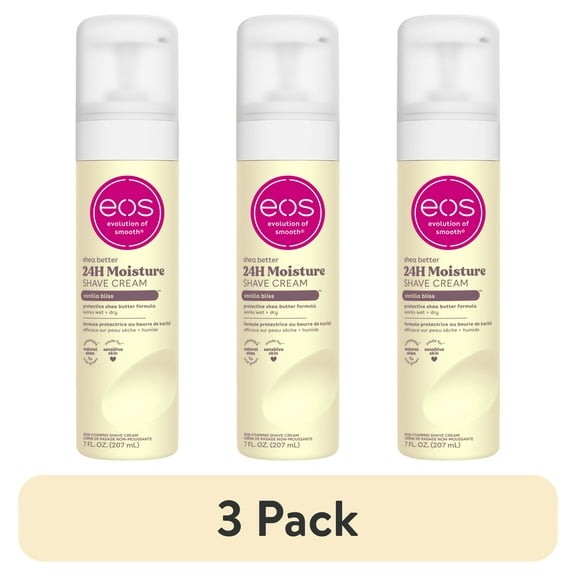 (3 pack) eos Shea Better Womens Shaving Cream, Vanilla Bliss, Smooth Skin Moisturizing Formula, 7 oz