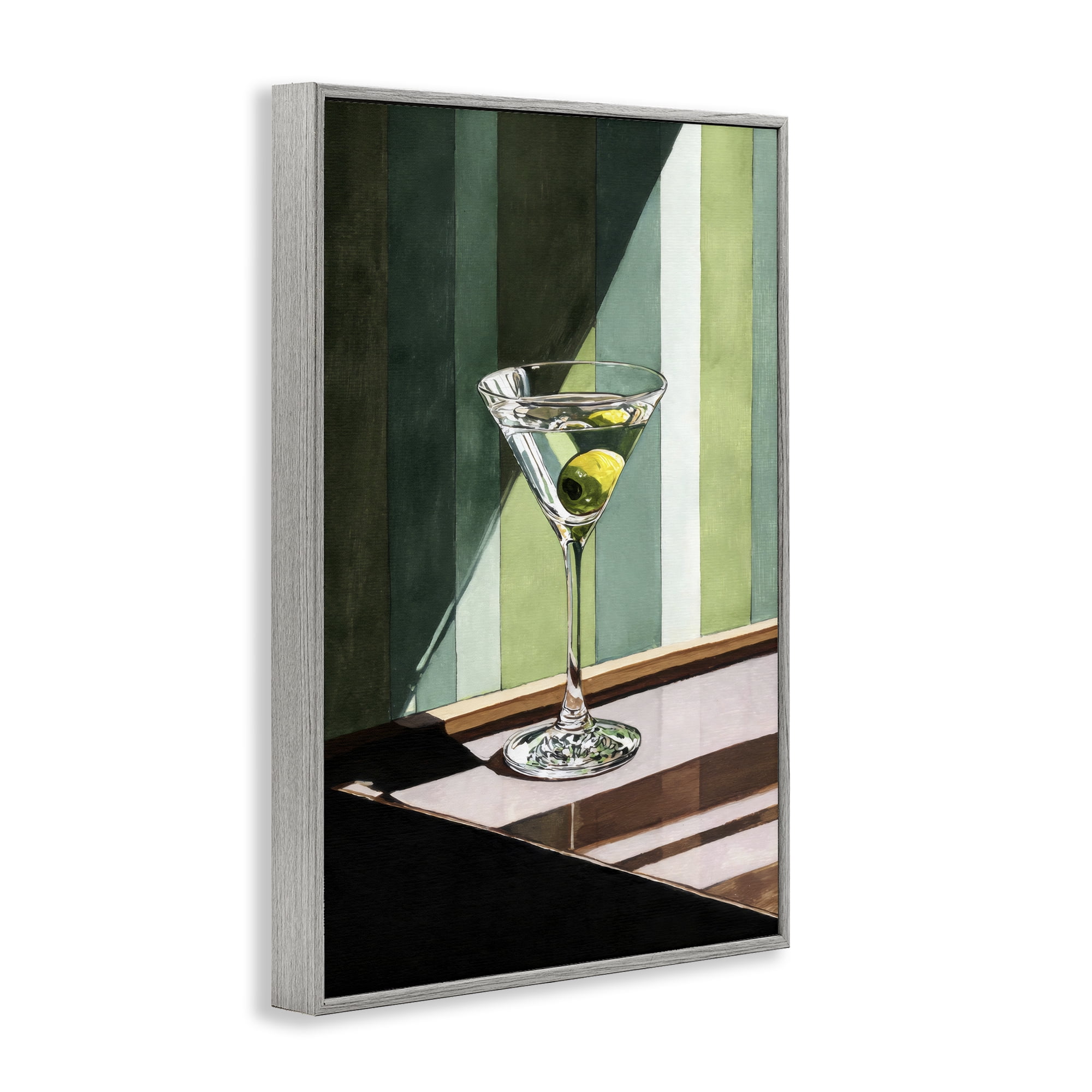 Stupell Industries Olive Martini in Sun Beam Gray Framed Giclee Art, design by Petal Prints Design
