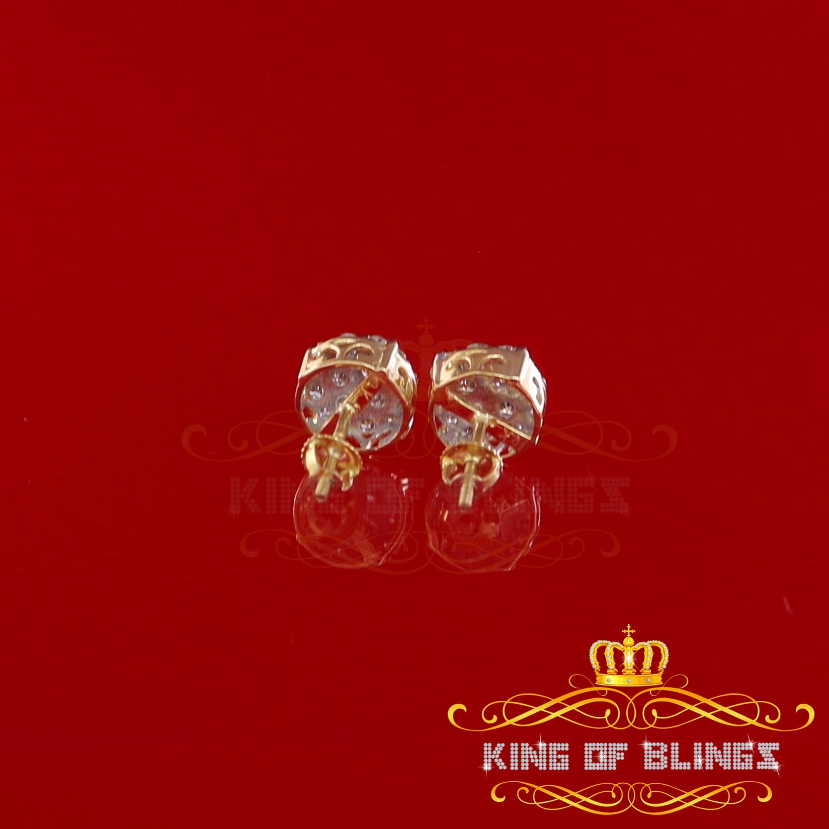 King of Bling's 10K Real Yellow Gold with 1.25CT Real Diamond Men's/Women's Stud Round Earrings