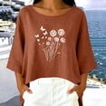 thumbnail image 2 of Fengqque Women Dandelion Print Top Boat Neck 3/4 Sleeve Oversized Loose Irregular High Low Hem Blouse Brown L, 2 of 6
