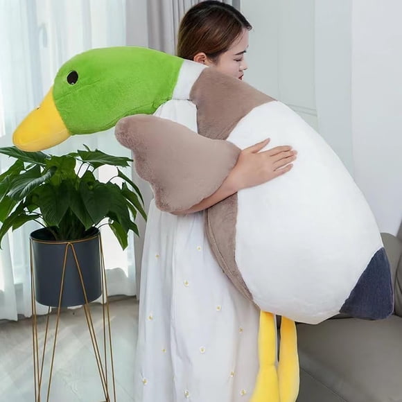 Almohada de peluche Pasrdqoyp de felpa con forma de pato real, 100 cm