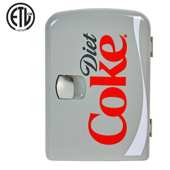Coca-Cola Diet Coke 4L Mini Fridge, Portable 6 Can Compact Refrigerator for Travel, Home, Office- Gray