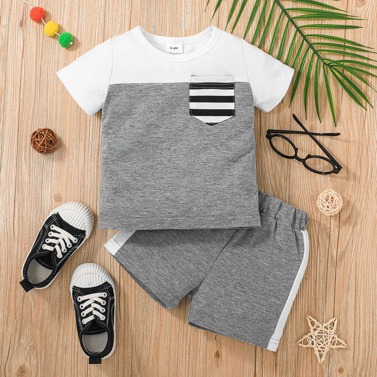 New Born Baby Girl Outfit Baby Clothes Girl Striped T-shirt Boys Sleeve Outfits 3M-24M Baby Sports Girls Short Tops Printed Shorts Girls Outfits&Set Girls Fashion Size 7 8 - image 3 of 9