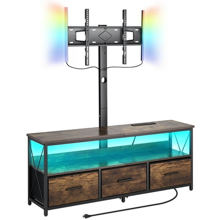 KFFKFF 52" Television Stand Suits 32-75", TV Console with Power Outlet and LED Lighting, Swivel & Height Adjustable TV Mount, Ideal for Bedroom