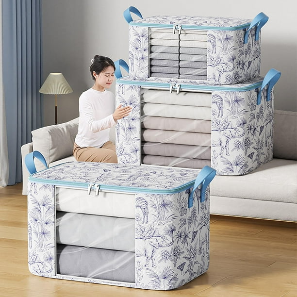 Bolsa para Almacenamiento de Ropa | Organizador de Armario Portátil con Ventana Transparente | Tela No Tejida | Doble Cremallera y Asas Reforzadas | Gran Capacidad | Almacenamiento Plegable para
