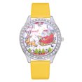 thumbnail image 1 of Regalo de reloj de cuarzo con correa de PU con pantalla analógica informal con patrón navideño lindo unisex (amarillo), 1 of 2