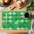 thumbnail image 2 of Green Fish Scale Placemats Set of 6, Modern Geometric Ombre Abstract Moroccan Placemats for Dining Table, Place Mats for Kitchen Tabletop, Waterproof Wipeable Dining Table Mats Set, 2 of 9