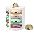 thumbnail image 3 of 90s Piggy Bank, Composition of Retro Plastic Audio Cassettes Tapes Old Technology Entertainment Theme, Ceramic Coin Bank Money Box for Cash Saving, 3.6" X 3.2", Green Blue, by Ambesonne, 3 of 4