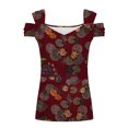 thumbnail image 4 of Fiudx Tops para Mujer Blusas Plegables con Cuello En V para Mujer, Camisas con Hombros Descubiertos, Top de Manga Corta Estampado, 4 of 5