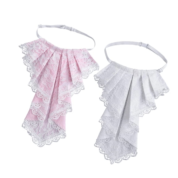 2PCS Colonial Detachable Collar Elegant Lace Drape Design Jabot Neckwear Faux Collar for Women Daily and Event