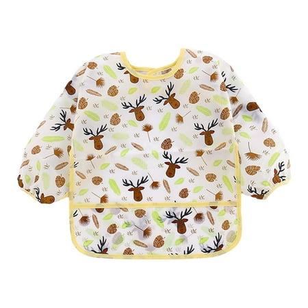 

Baby Feeding Bib Wipe Clean Waterproof Long Sleeve Feeding Smock Lunch Apron for Baby Girls Height 0cm Yellow Elk