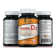 Sunshine Naturals Vitamin D3 10000 IU 250MCG Softgels, 100 Count