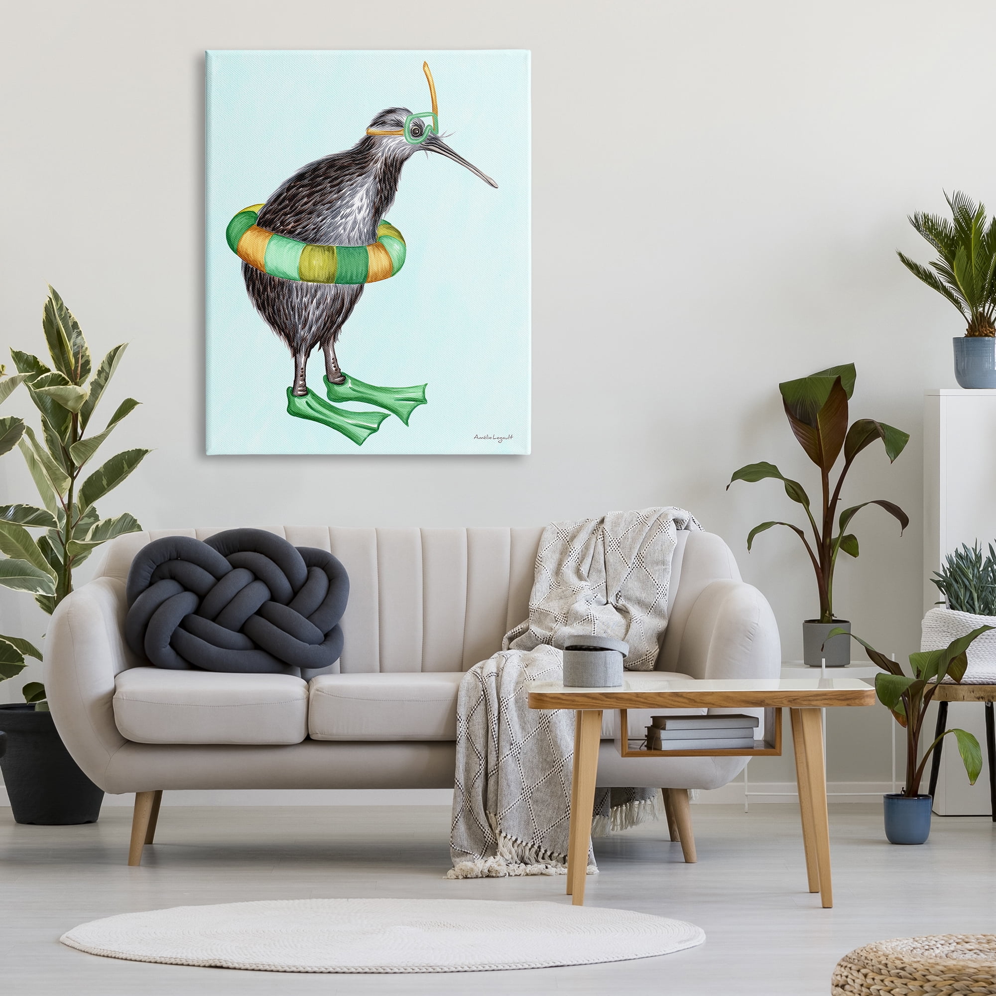 Stupell Industries Kiwi Bird Swimming Tube Flippers Summertime Illustration Graphic Art Gallery Wrapped Canvas Print Wall Art, Design by Amelie Legault
