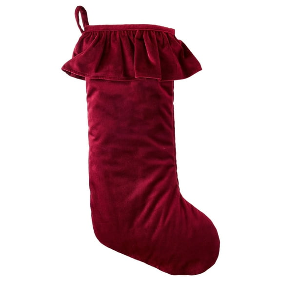 20 Inch Red Ruffle Christmas Stocking – Classic Farmhouse Mantel Decoration for Holiday Gift Display