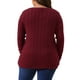 thumbnail image 3 of Blusas de suéter de punto de talla grande para mujeres, de manga larga, cuello en V, con botones, suéter casual de pulóver 3X Burdeos, 3 of 5