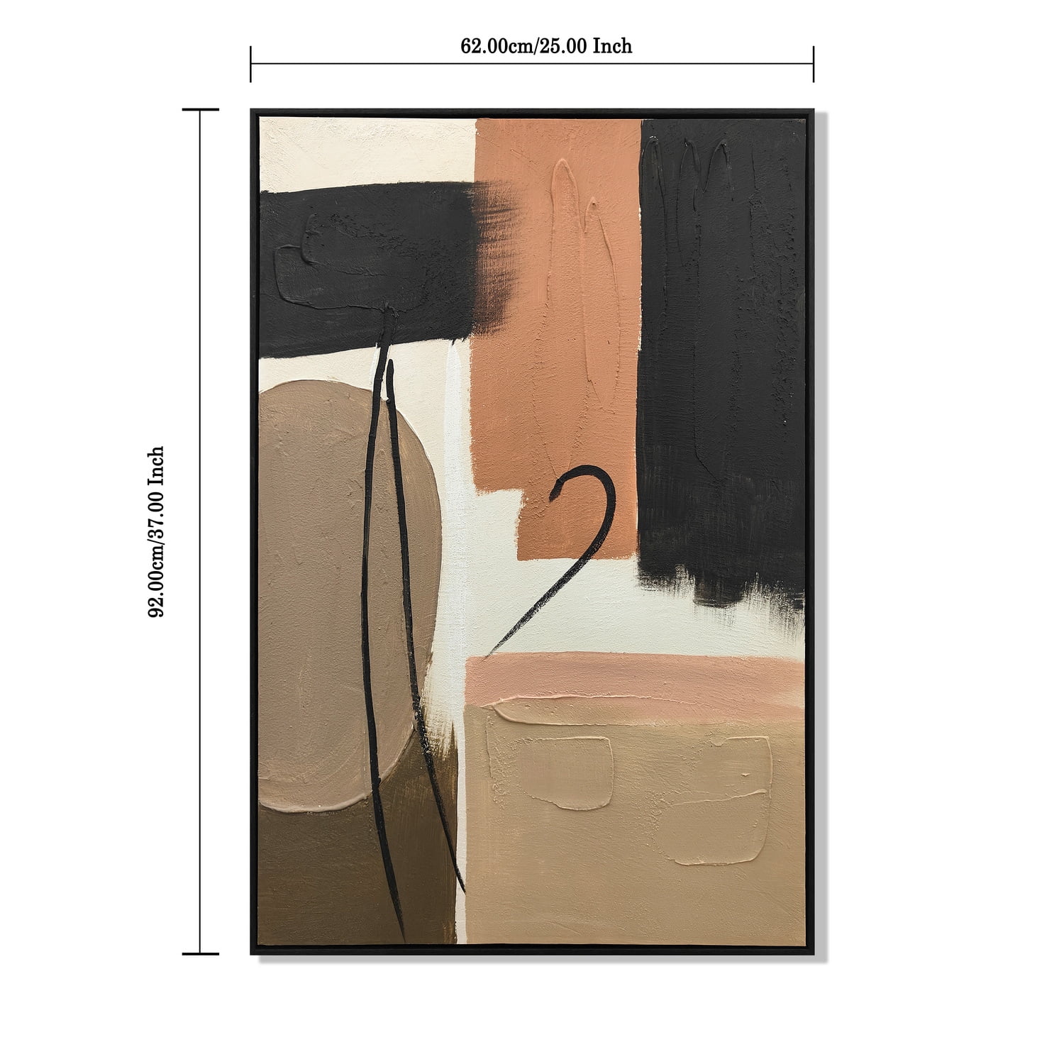 Euroco Framed Abstract Wall Art Set of 2, 25x37 in Modern Grace Textured Canvas Painting,Neutral Black Beige & Terracotta Abstract Artwork for Living Room Bedroom