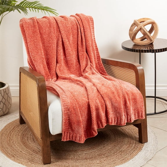 Fennco Styles Solid Color Knitted Chenille Throw Blanket 50" W x 60" L – Coral Soft Cozy Blanket for Home, Couch, Bedroom, Living Room, Office, and Holiday Décor