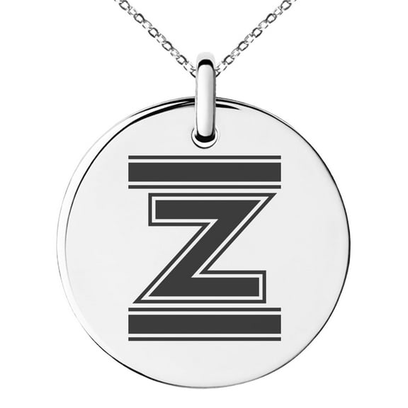Stainless Steel Letter Z Initial Empire Monogram Engraved Small Medallion Circle Charm Pendant Necklace