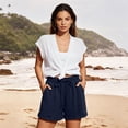 thumbnail image 6 of Women's Casual Loose Shorts with Pockets Drawstring Elastic Waist Summer Beach Vacations Daily Wear Comfortable Soft Shorts for Women | UKHCCC,Dark Blue L, 6 of 9