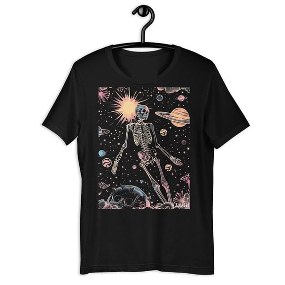 DeliFri Celestial Skeleton Shirt, Stars & Planets, Pastel Goth Tshirt, Gothic Clothes, Trippy Pop Art, Grunge Clothing