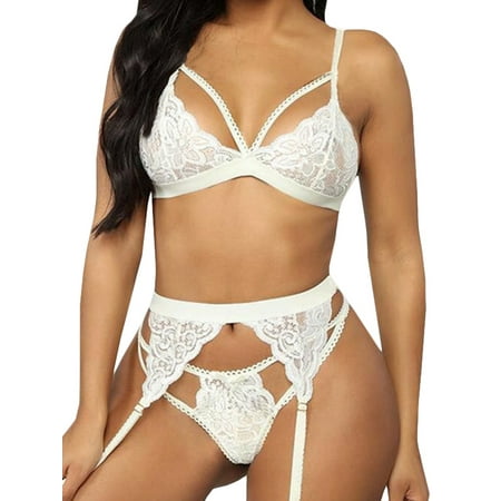 

FOREVER Women Sexy Lingerie Bra Set High Waist Suspender Garter Belt Thong Underwear