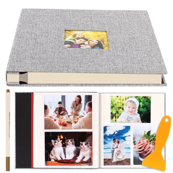 60 Pages Photo Album Self Adhesive, 11x10.6" DIY Scrapbook Album with Scraper and Metallic Pen, Back to School Photo Albums for 4x6 5x7 8x10 Pictures for Wedding Birthd