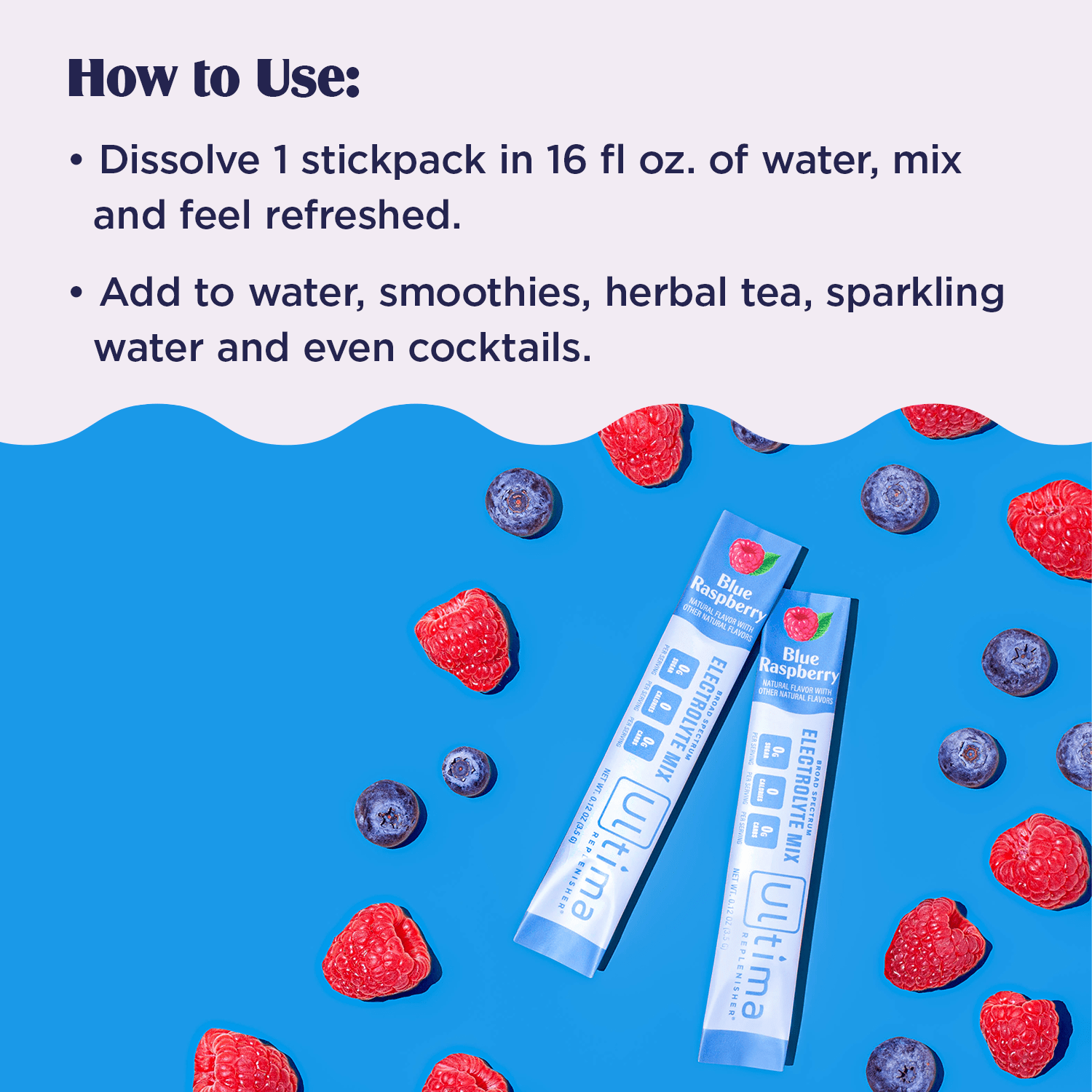 Ultima Replenisher, Electrolyte Drink Mix Packets, Sugar Free Daily Hydration Powder, Blue Raspberry, 10 Count Stickpacks