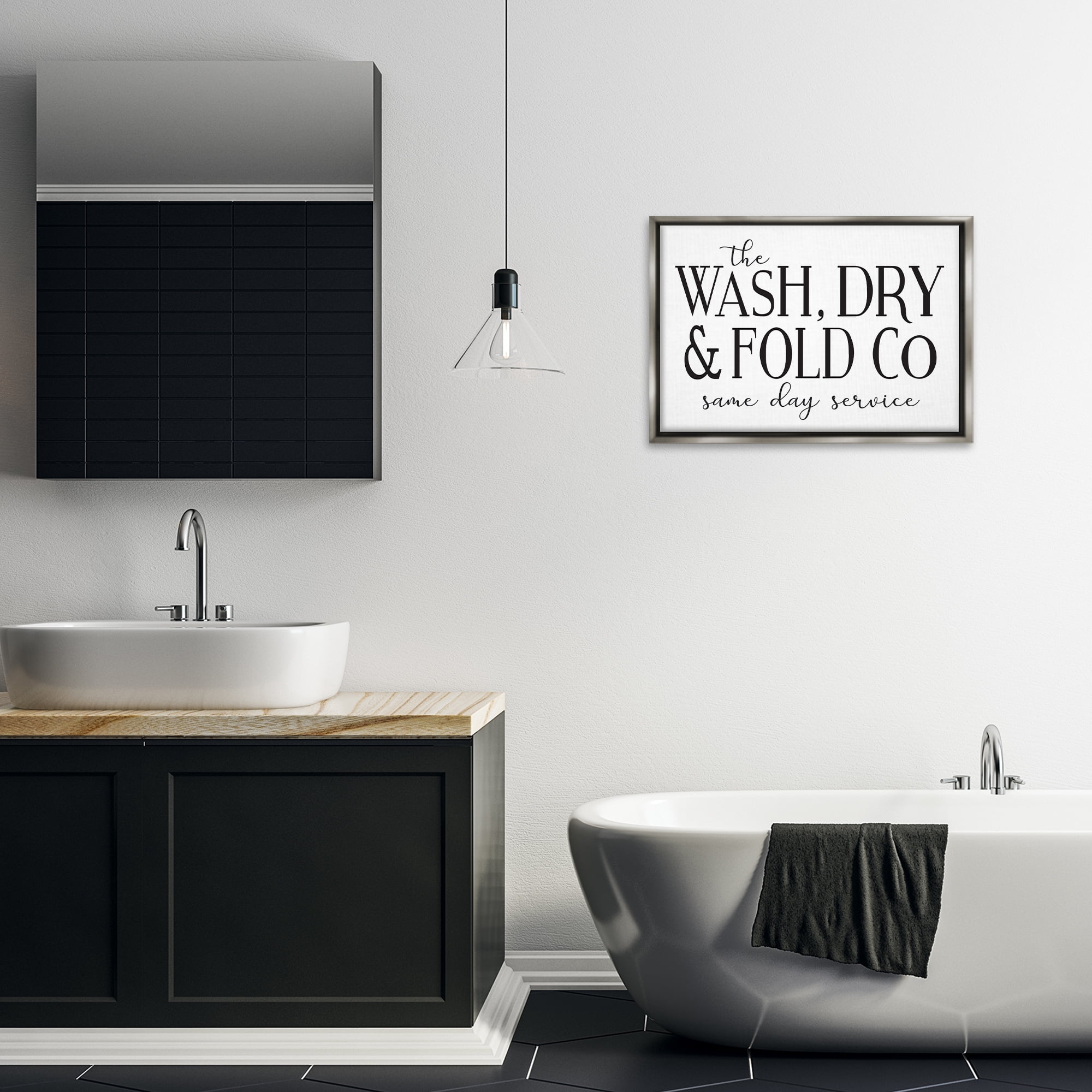 Stupell Industries Same Day Service Laundry Typography Painting Gray Floater Framed Art Print Wall Art, 25 x 17