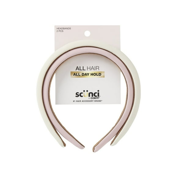 Scunci Padded headbands, Pink and Off-White, 2 Count